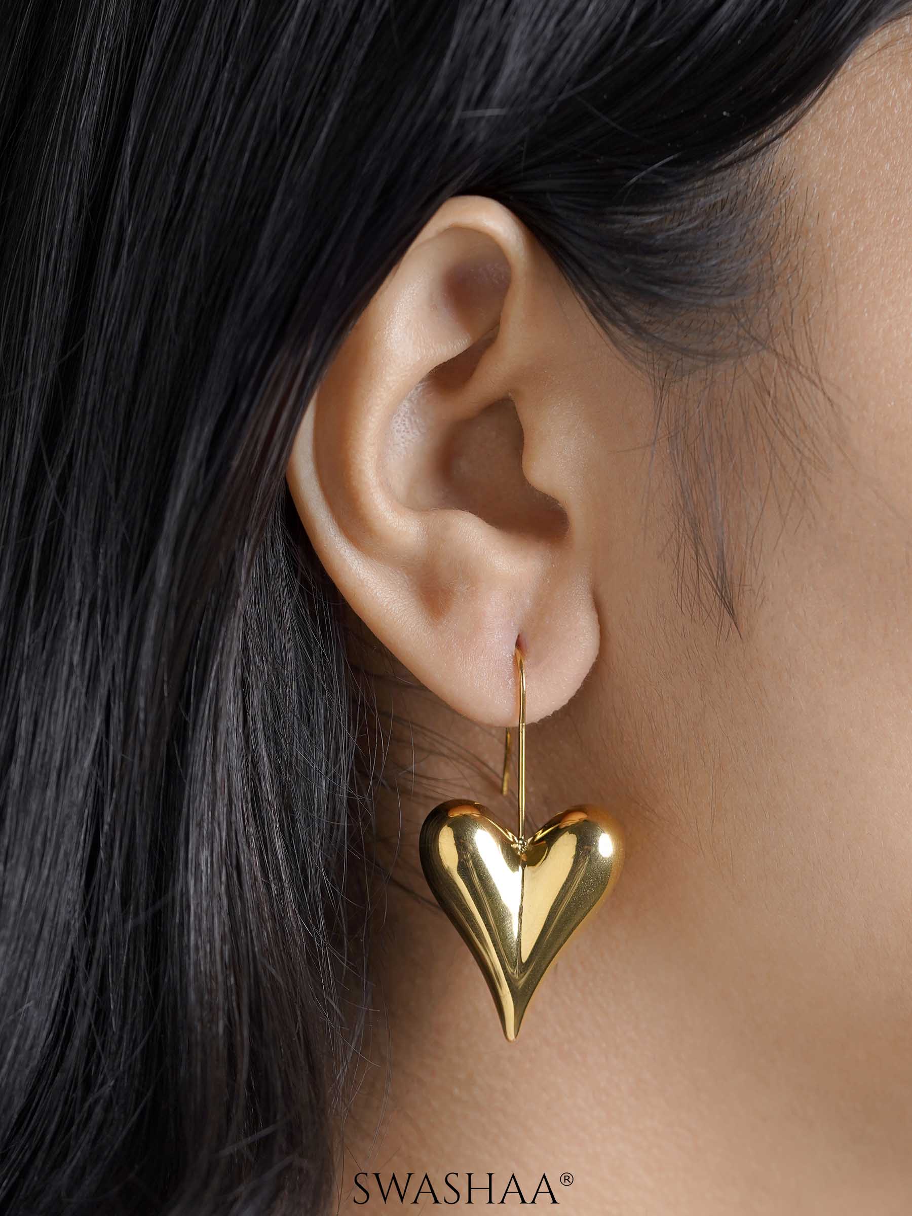 Reeva Heart 18K Gold Plated Women's Drop Earrings