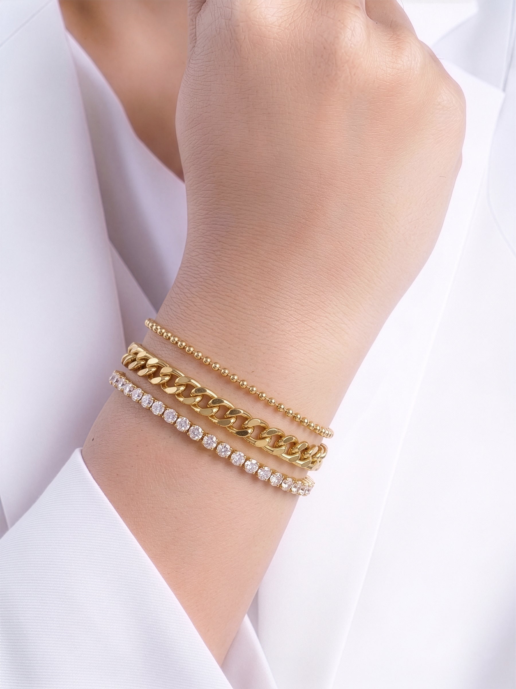 Rehaan Diamond 18K Gold Plated Layered Chain Bracelet