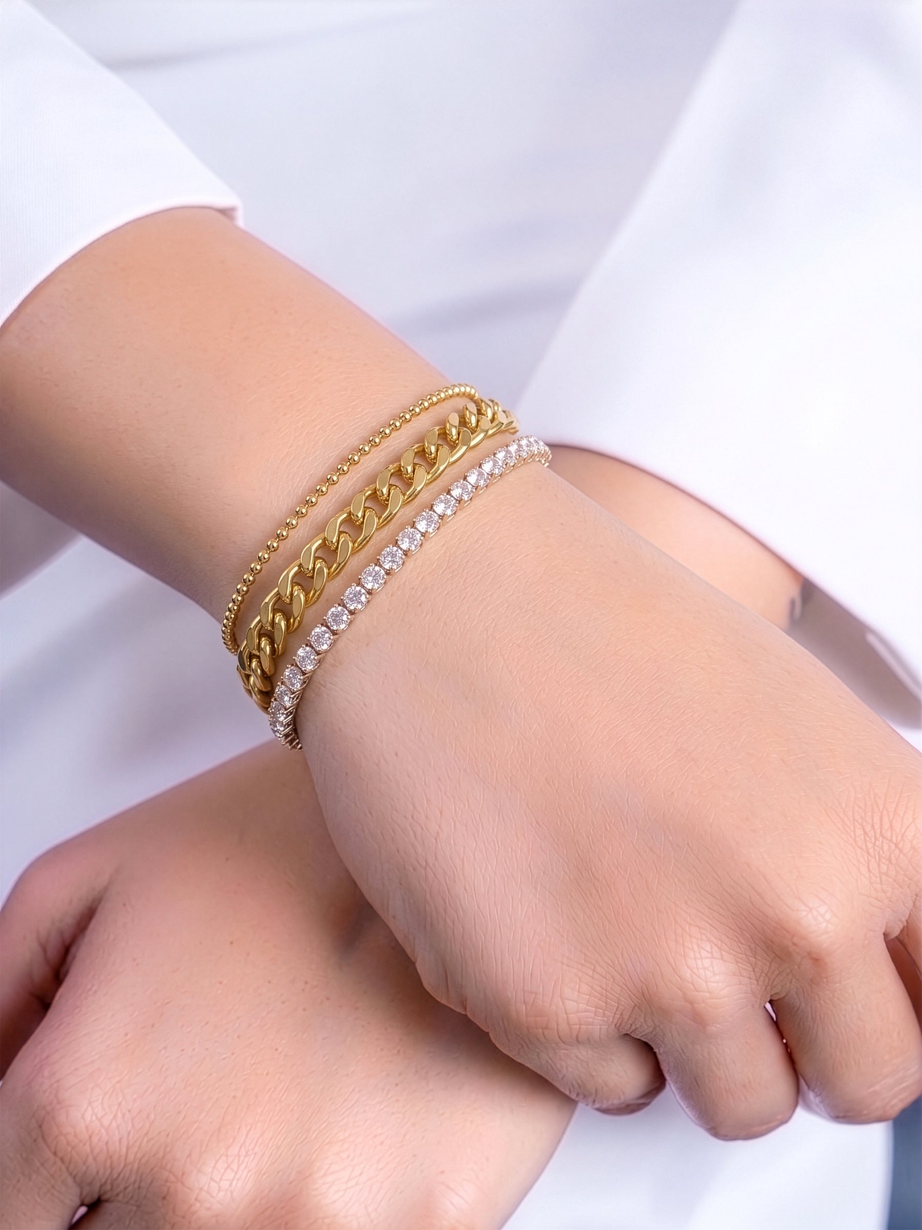 Rehaan Diamond 18K Gold Plated Layered Chain Bracelet
