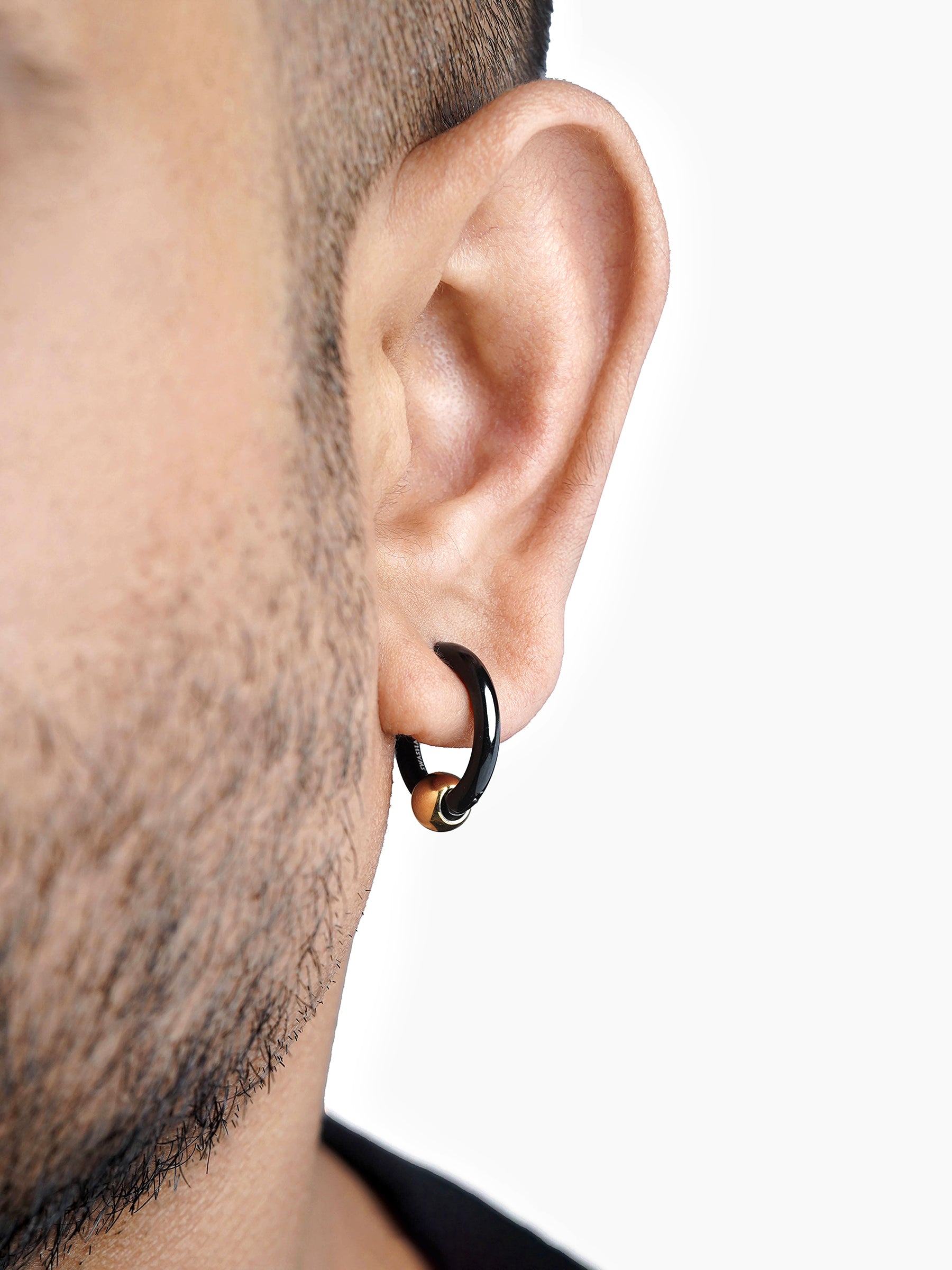 Reign Orbit Black - 18K Gold Plated Men's Hoop Earrings