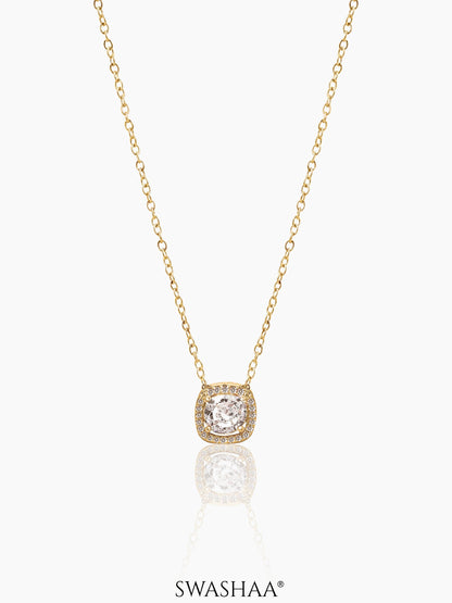 Reine Solitaire Diamond Necklace 14K Gold Plated