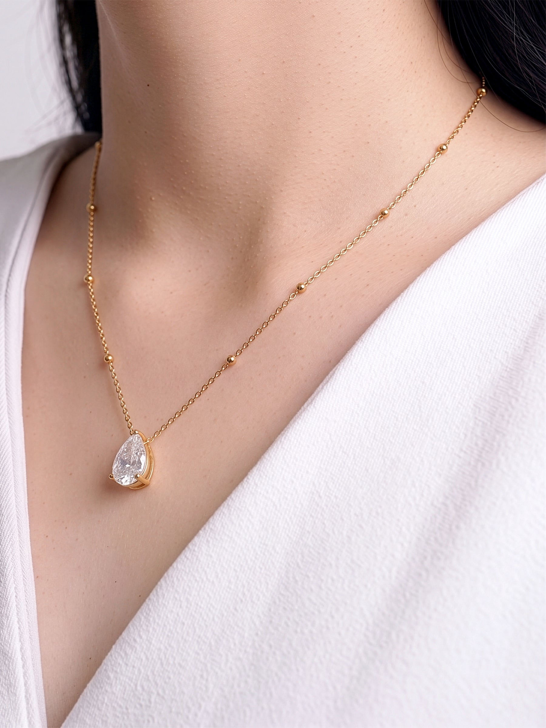 Renita Pear Solitaire 18K Gold Plated Necklace