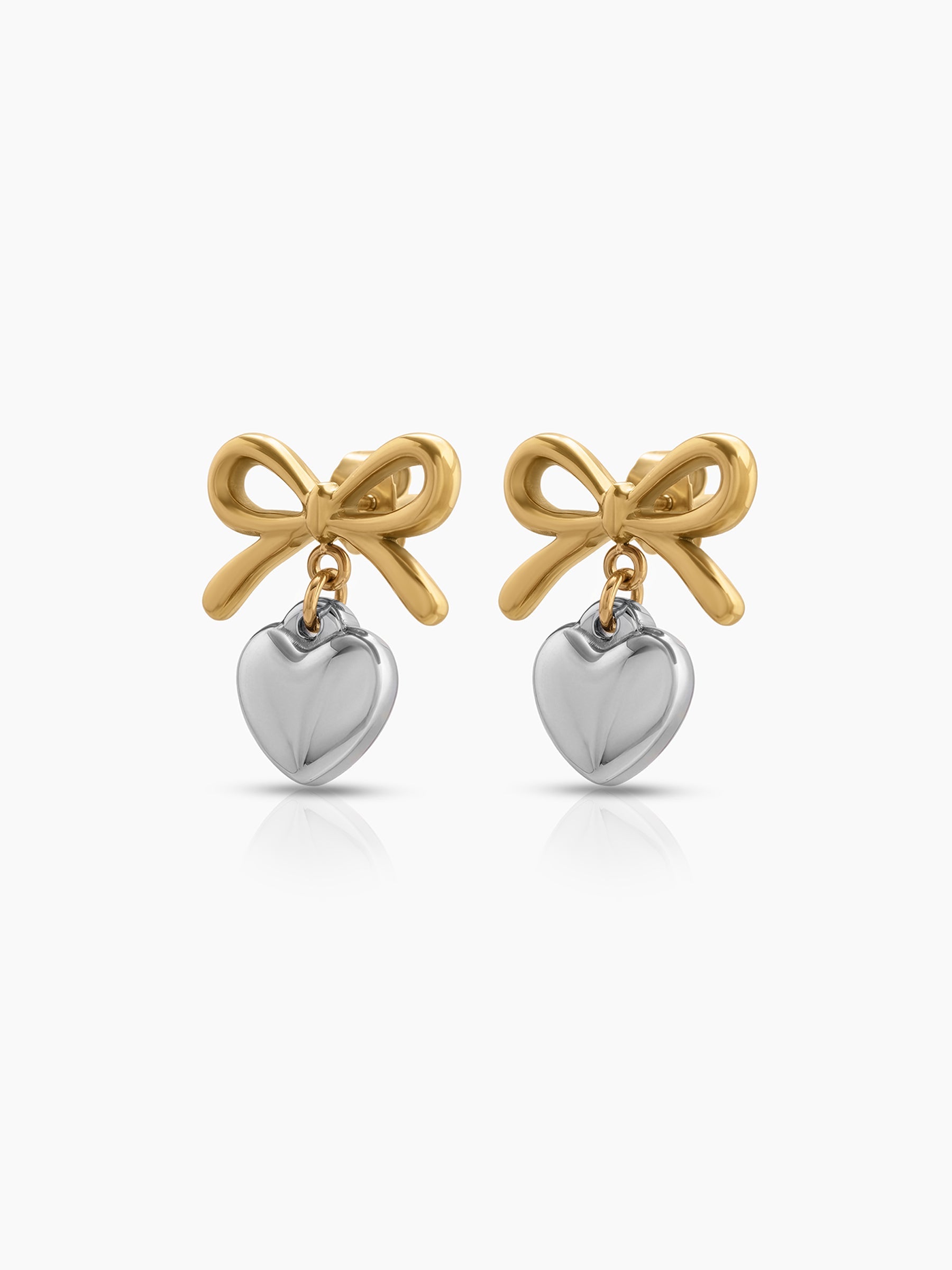 Renora Bow Heart 18K Gold Plated - Silver Earrings