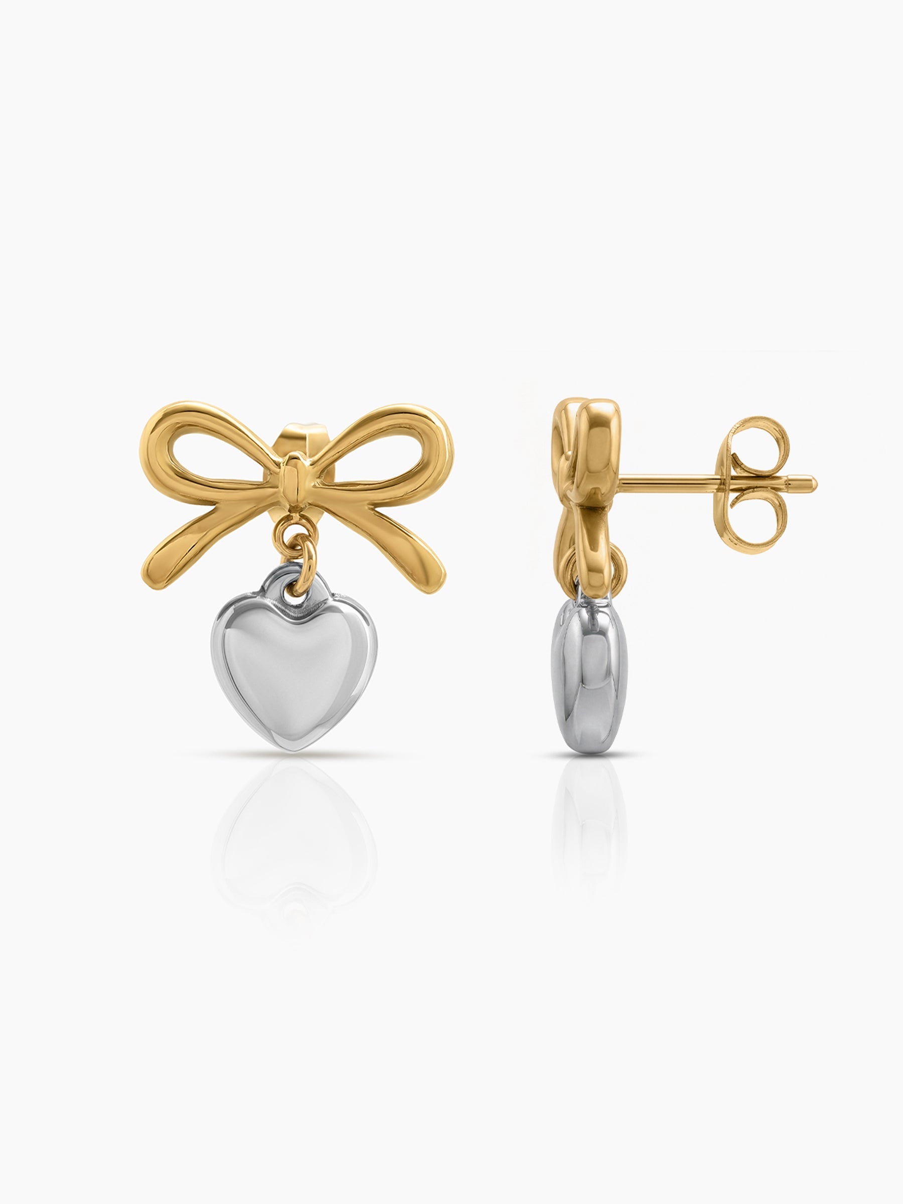 Renora Bow Heart 18K Gold Plated - Silver Earrings Gold - Silver