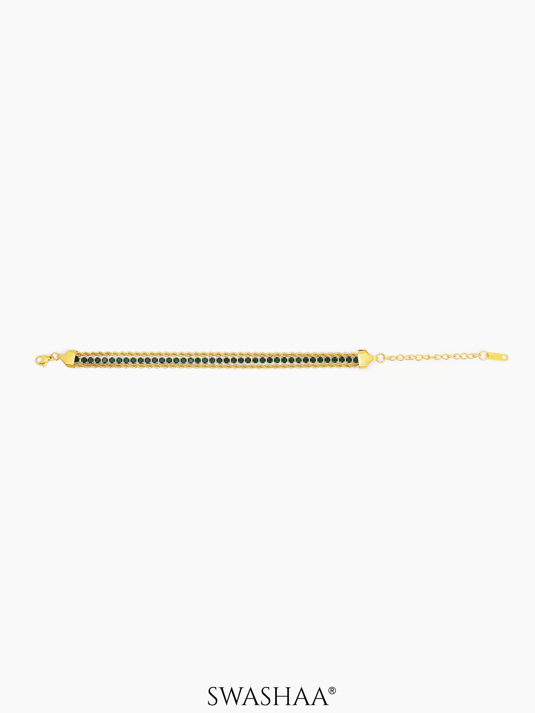 Reya Diamond Layered Rope 18K Gold Plated Bracelet Green - 18K Gold