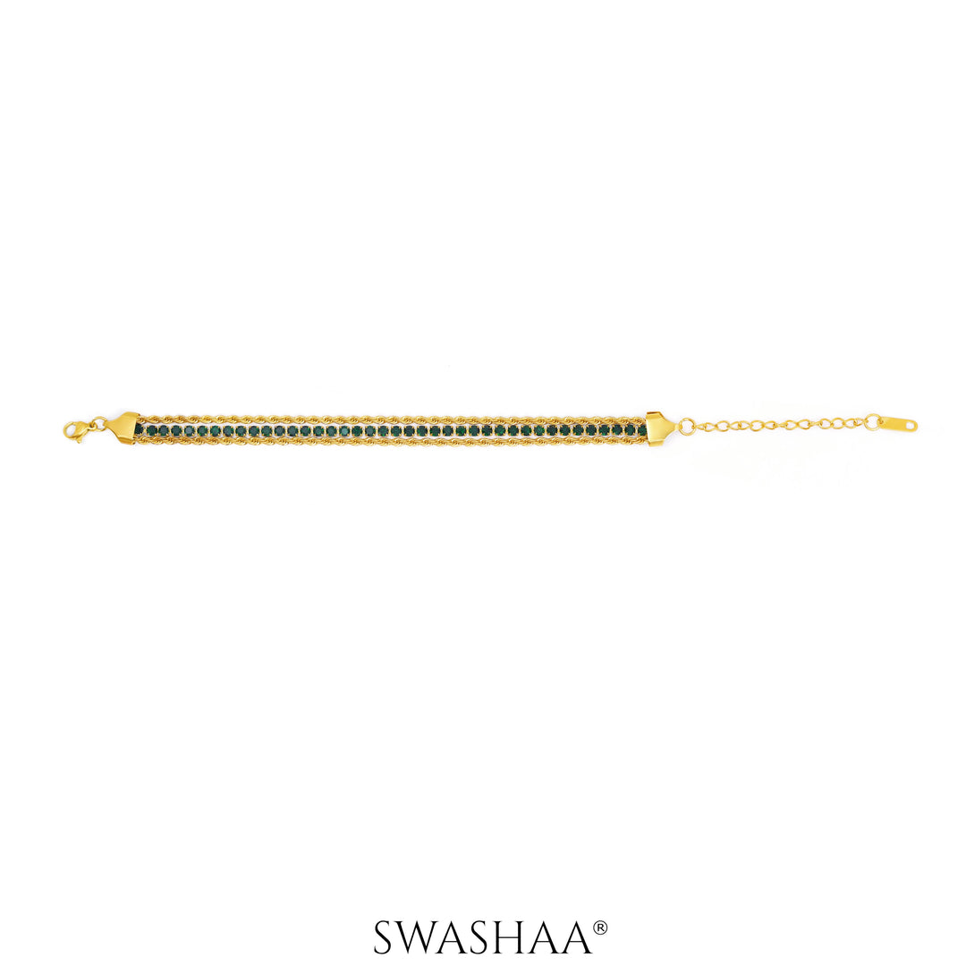 Reya Diamond Double Layered Rope 18K Gold Plated Bracelet Green - 18K Gold