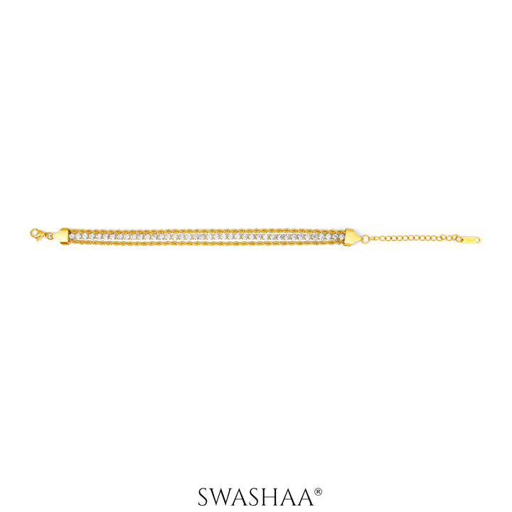 Reya Diamond Double Layered Rope 18K Gold Plated Bracelet White - 18K Gold