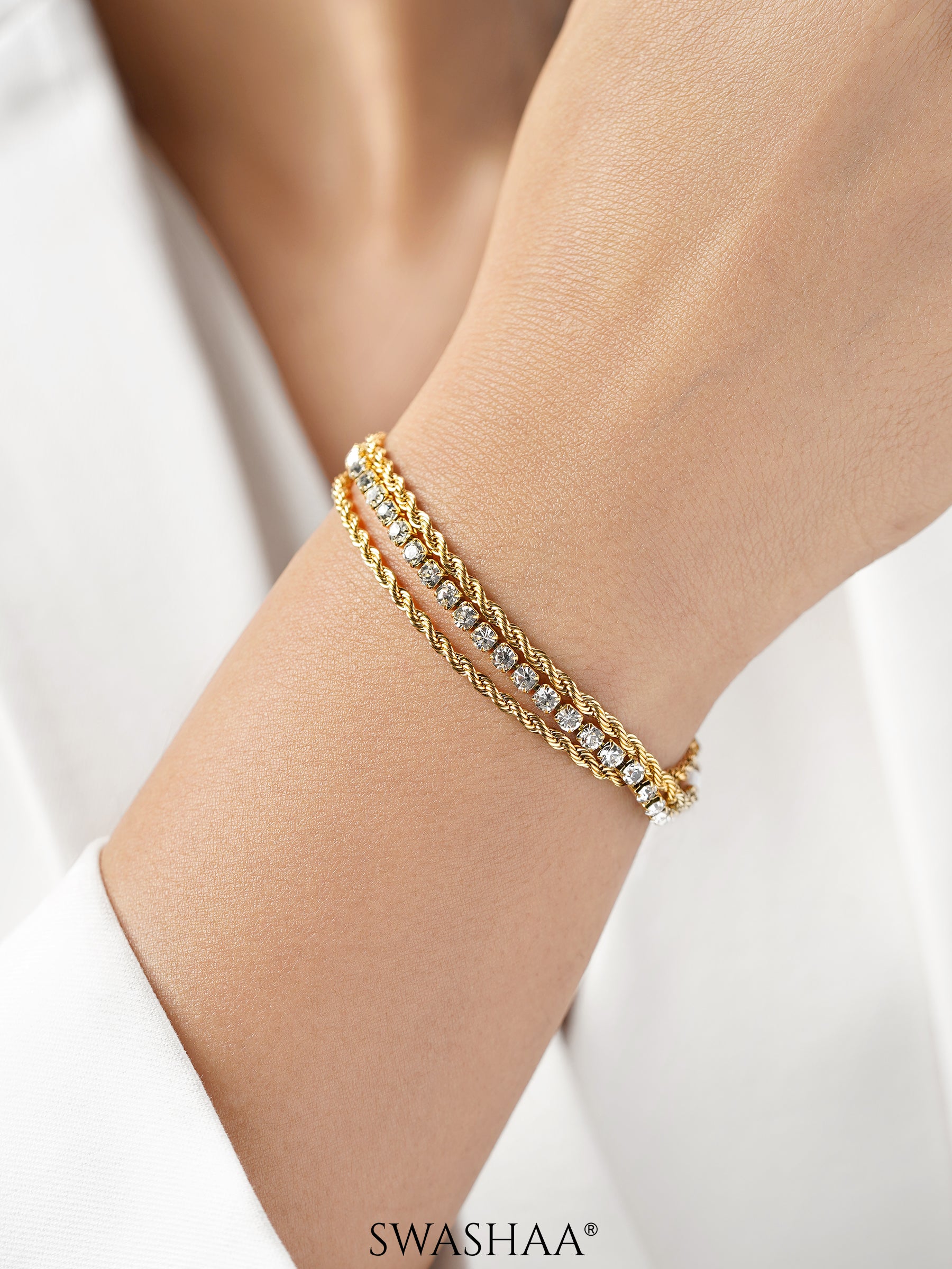 Reya Diamond Layered Rope 18K Gold Plated Bracelet