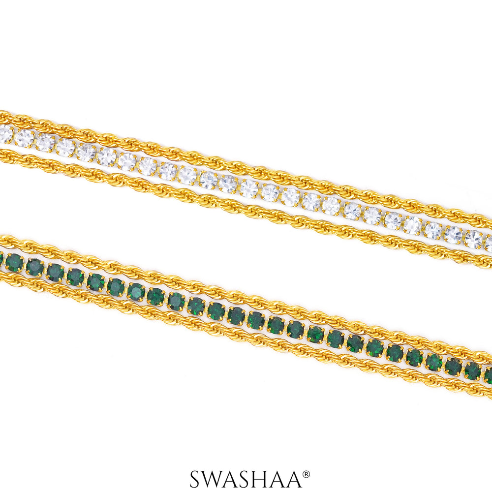 Reya Diamond Double Layered Rope 18K Gold Plated Bracelet