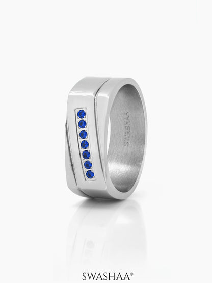 Rheon Blue Diamond Signet Men's Ring Silver