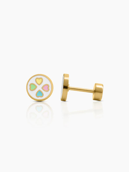 Rimi Heart Clover 18K Gold Plated Kid's Stud Earrings Gold