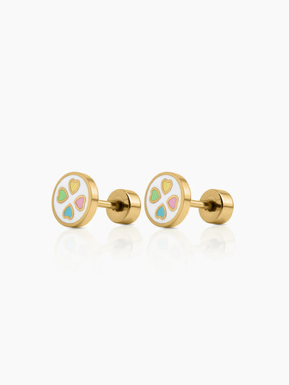 Rimi Heart Clover 18K Gold Plated Kid's Stud Earrings