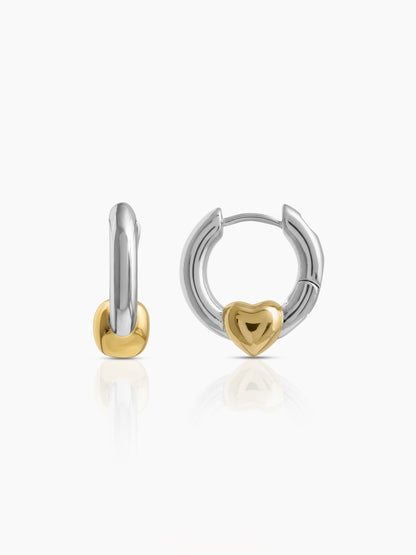 Rinava Heart Hoop Earrings Two Tone