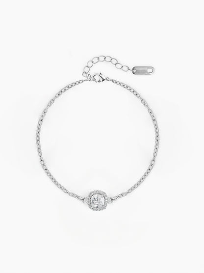 Riva Solitaire Halo Diamond Silver Bracelet