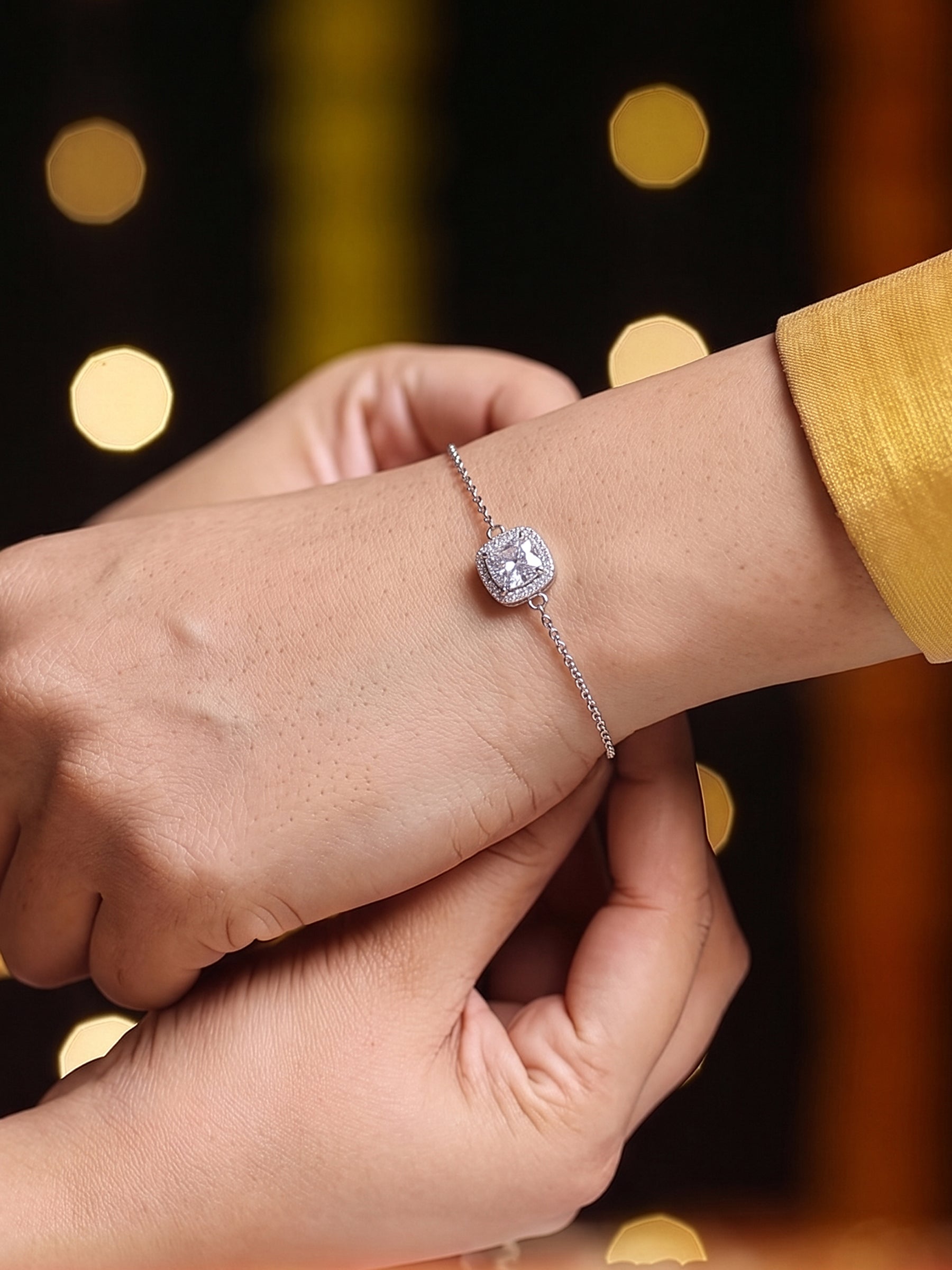 Riva Solitaire Halo Diamond Silver Rakhi