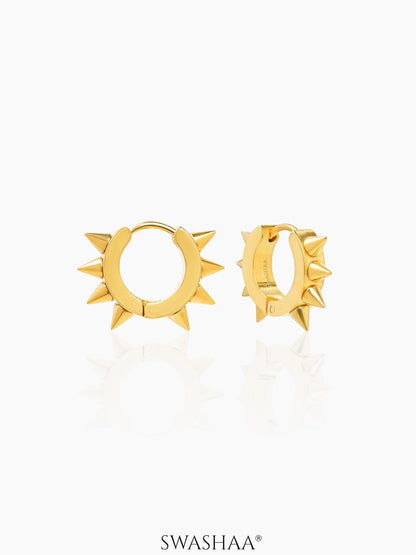Riven Spiked Men's Hoop Earrings 18K Gold Plated