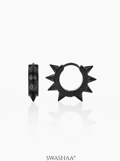 Riven Spiked Men's Hoop Earrings Black