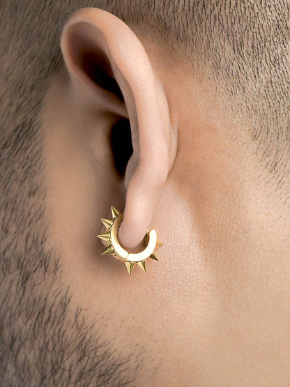 Riven Spiked 18K Gold Plated Men's Hoop Earrings