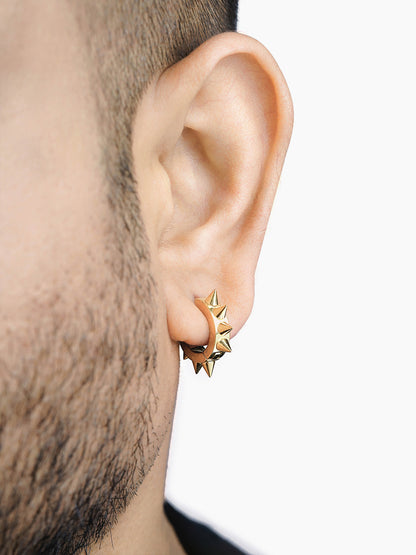 Riven Spiked 18K Gold Plated Men's Hoop Earrings