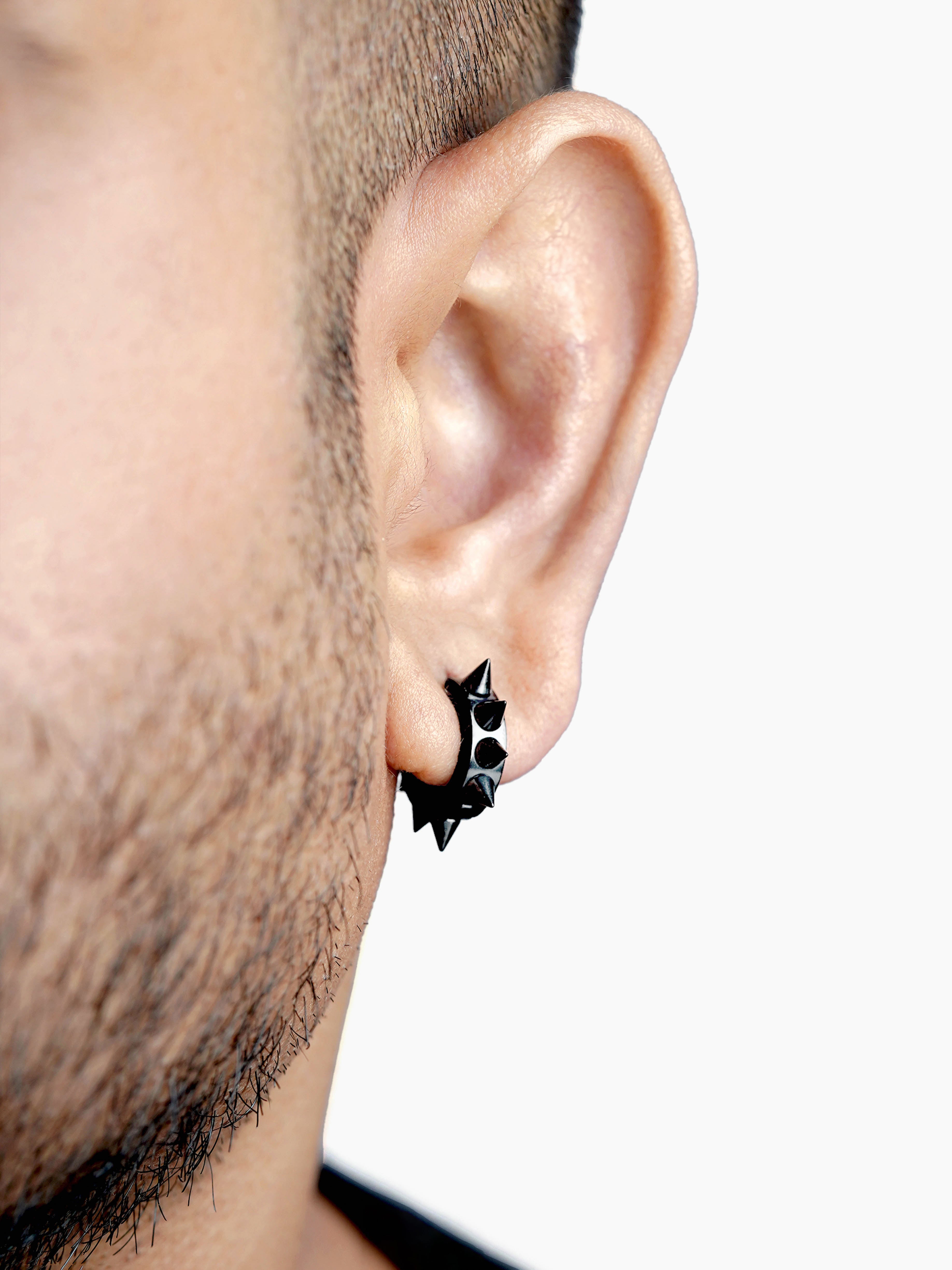 Riven Spiked Black Men's Hoop Earrings