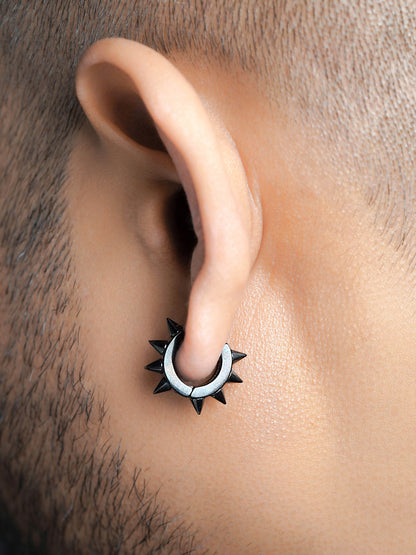 Riven Spiked Black Men's Hoop Earrings