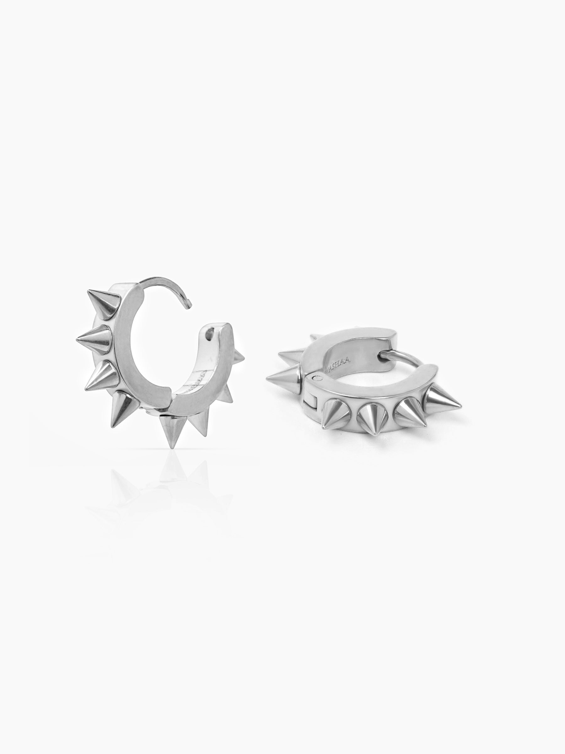 Riven Spiked Silver Men's Hoop Earrings