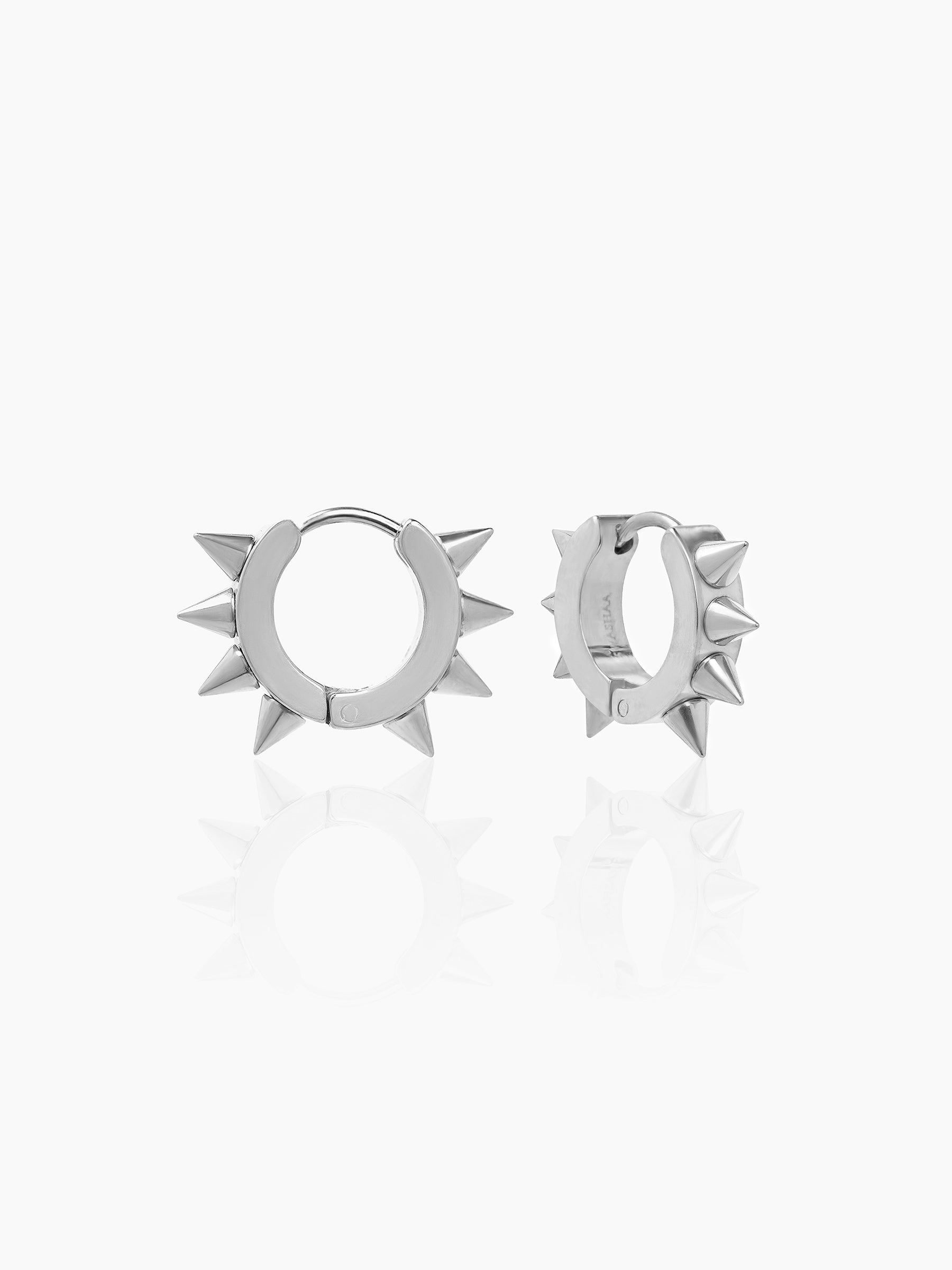Riven Spiked Silver Men's Hoop Earrings Silver