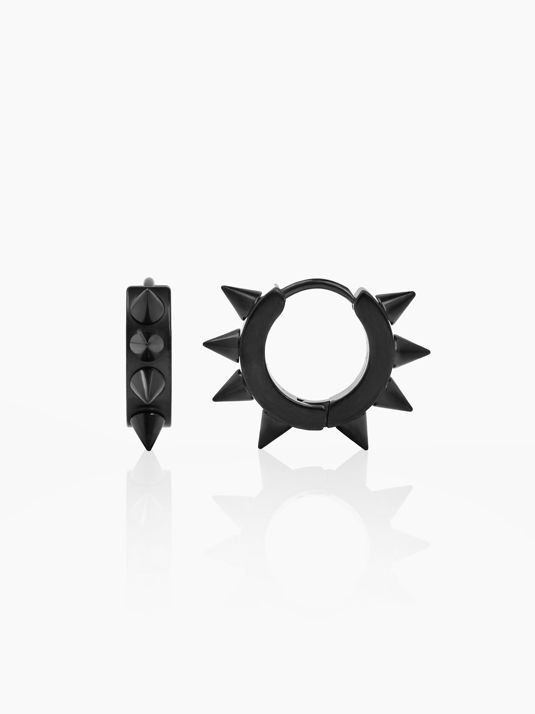Riven Spiked Black Men's Hoop Earrings Black