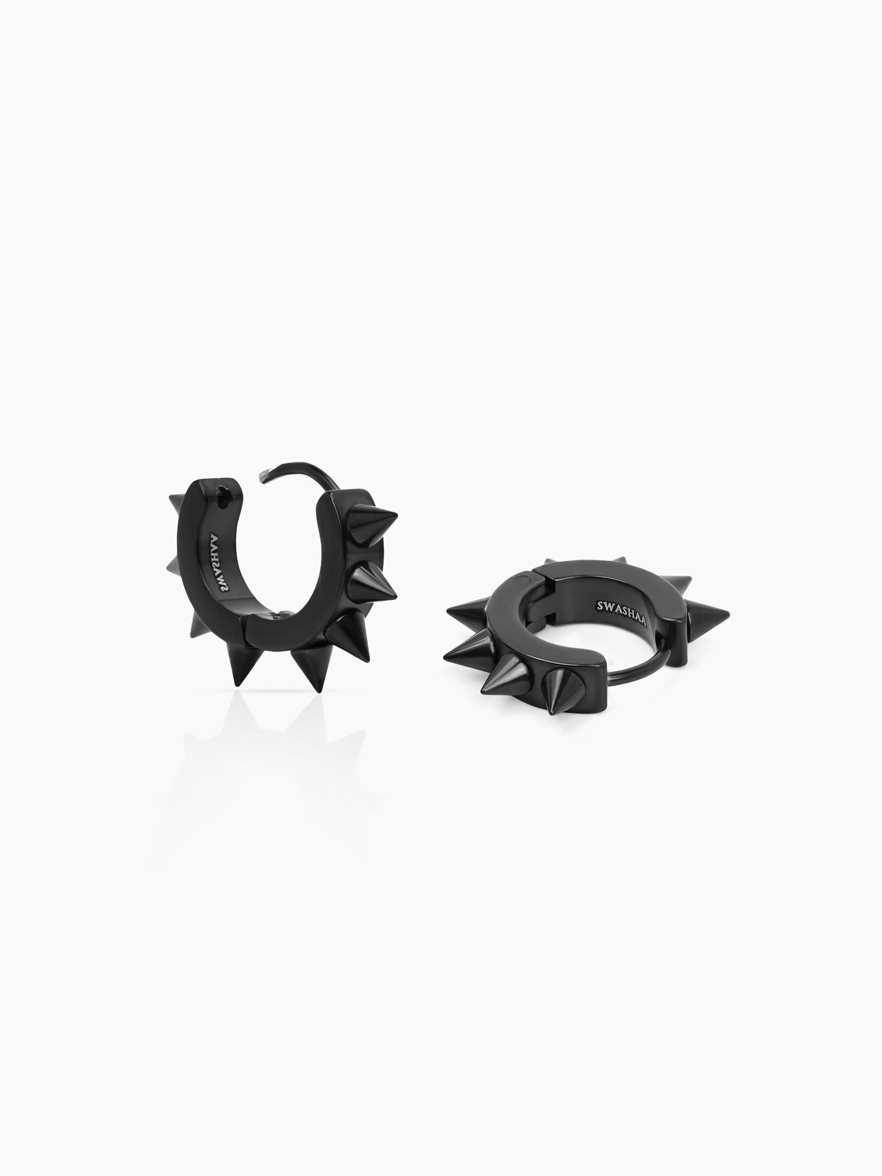 Riven Spiked Black Men's Hoop Earrings