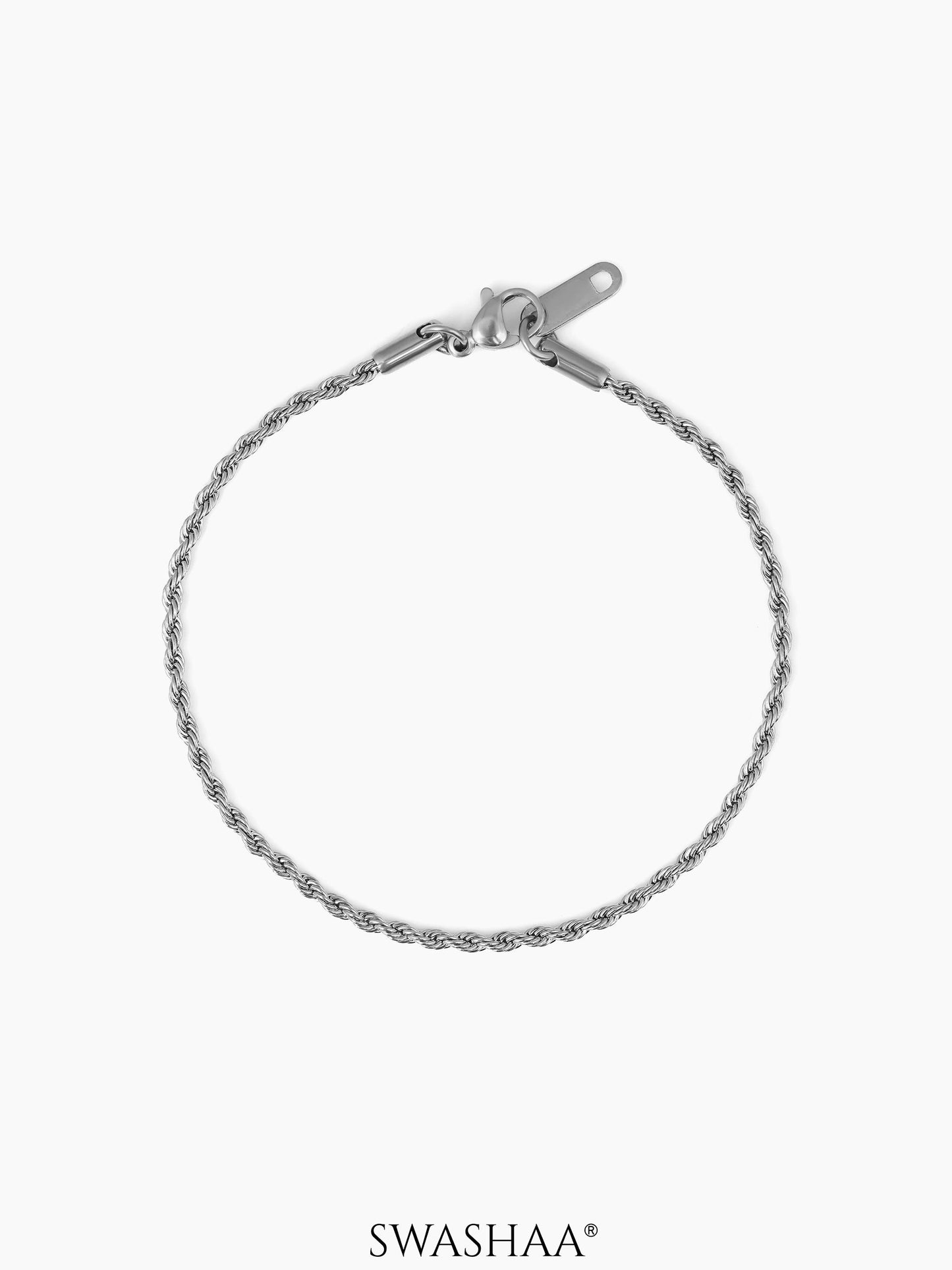 Rope Chain Men's Bracelet Silver 2 MM