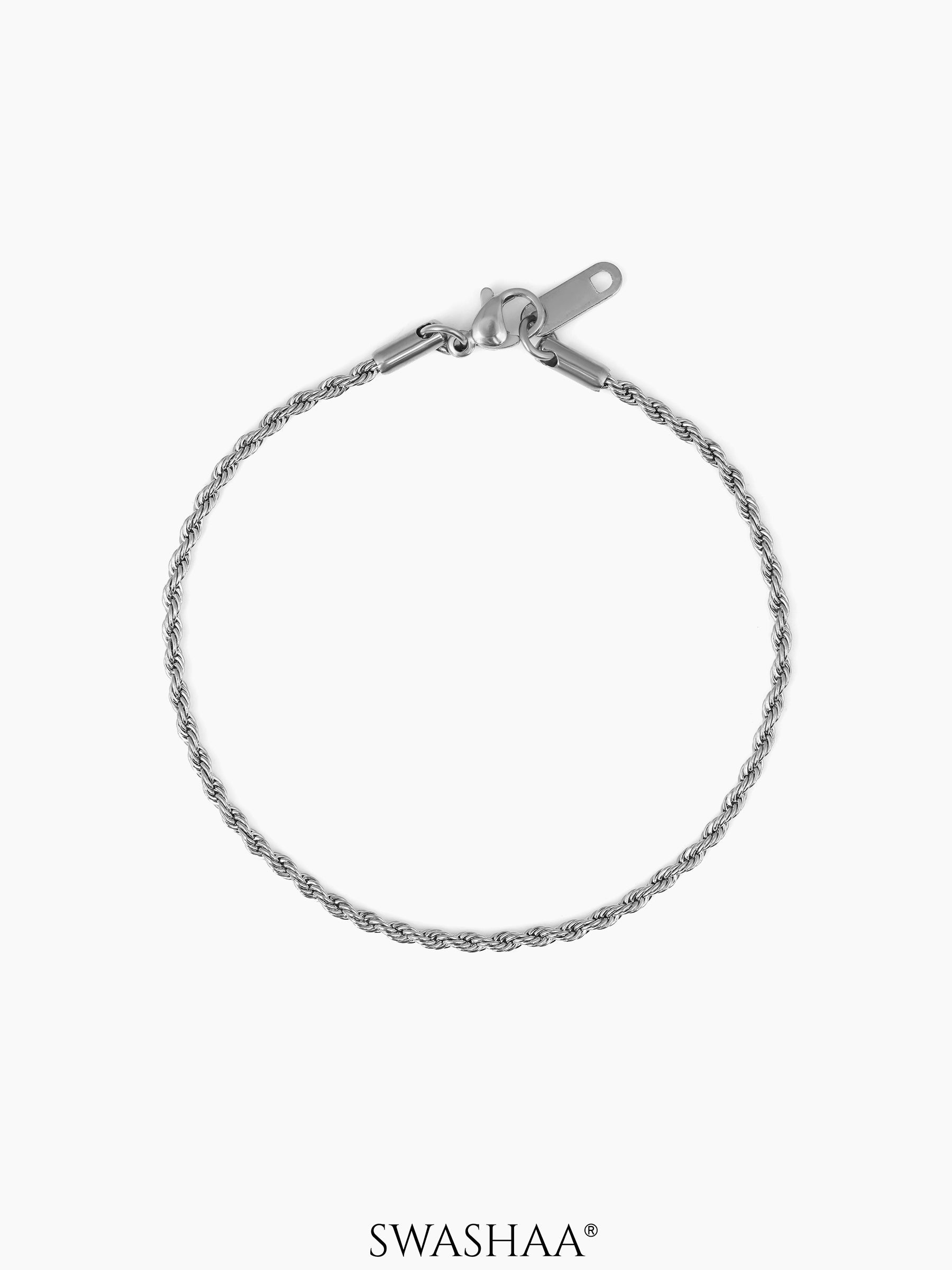 Rope Chain Men's Bracelet Silver 2 MM