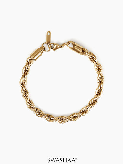 Rope Chain Men's Bracelet 18K Gold Plated 6 MM