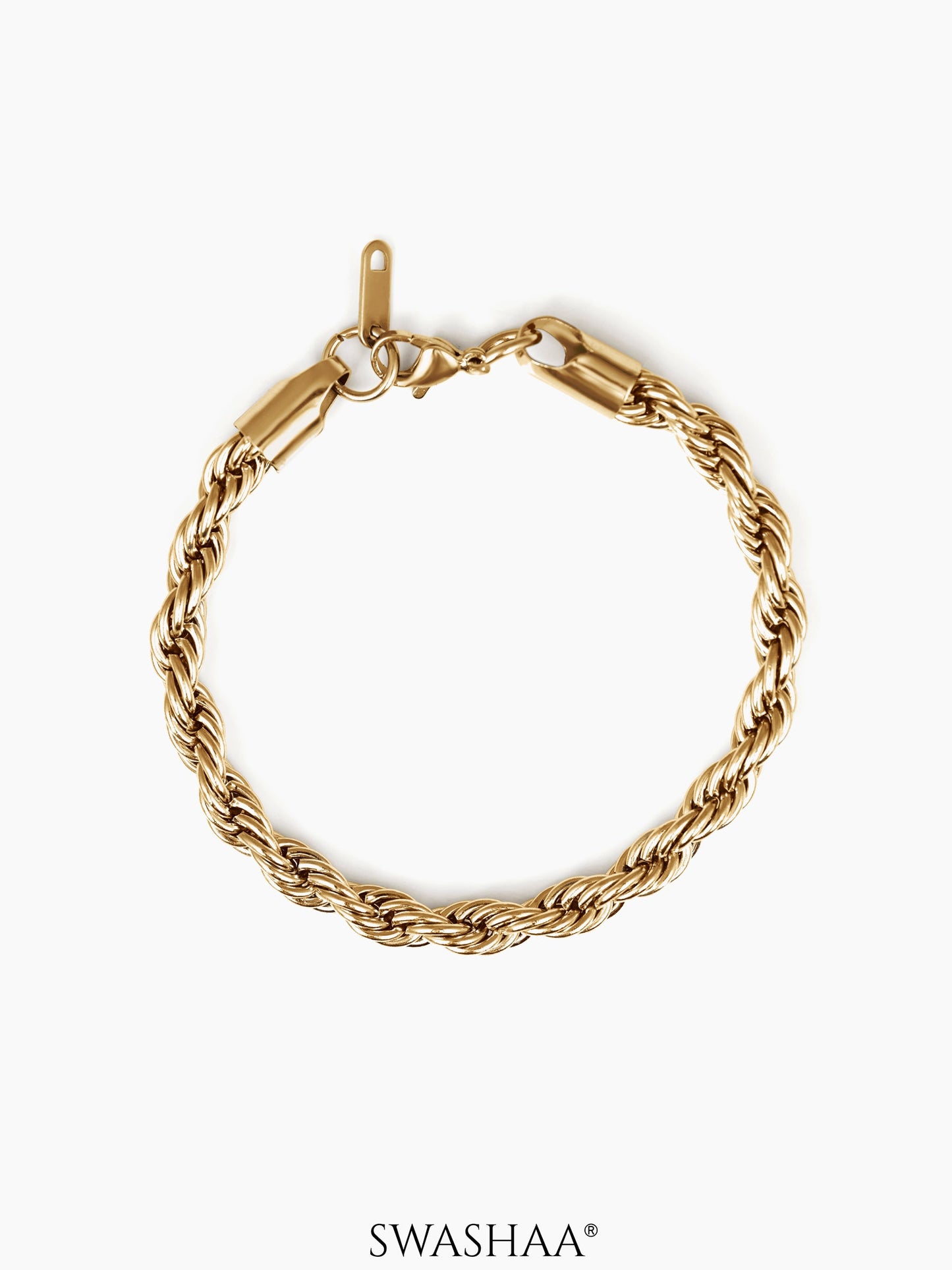 Rope Chain Women's Bracelet 18K Gold Plated 6 MM 6.5"