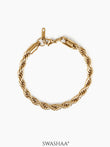 Rope Chain Women's Bracelet 18K Gold Plated 6 MM 6.5"