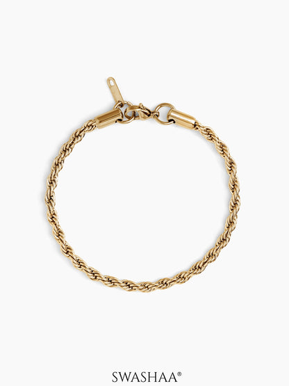 Rope Chain Men's Bracelet 18K Gold Plated 4 MM