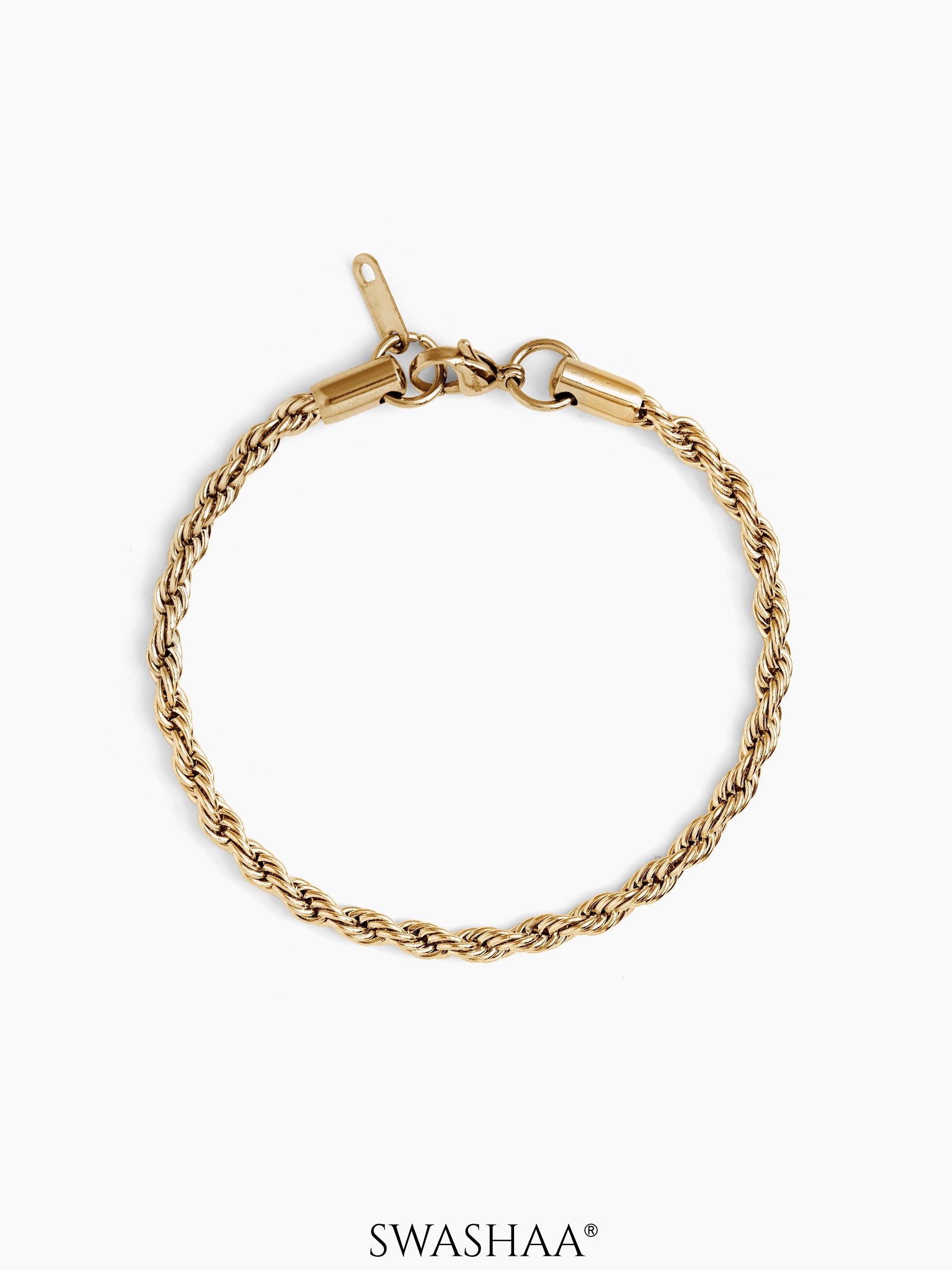 Rope Chain Women's Bracelet 18K Gold Plated 4 MM 6.5"