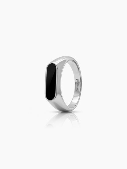 Ronan Black Stone Silver Signet Men's Rings Silver