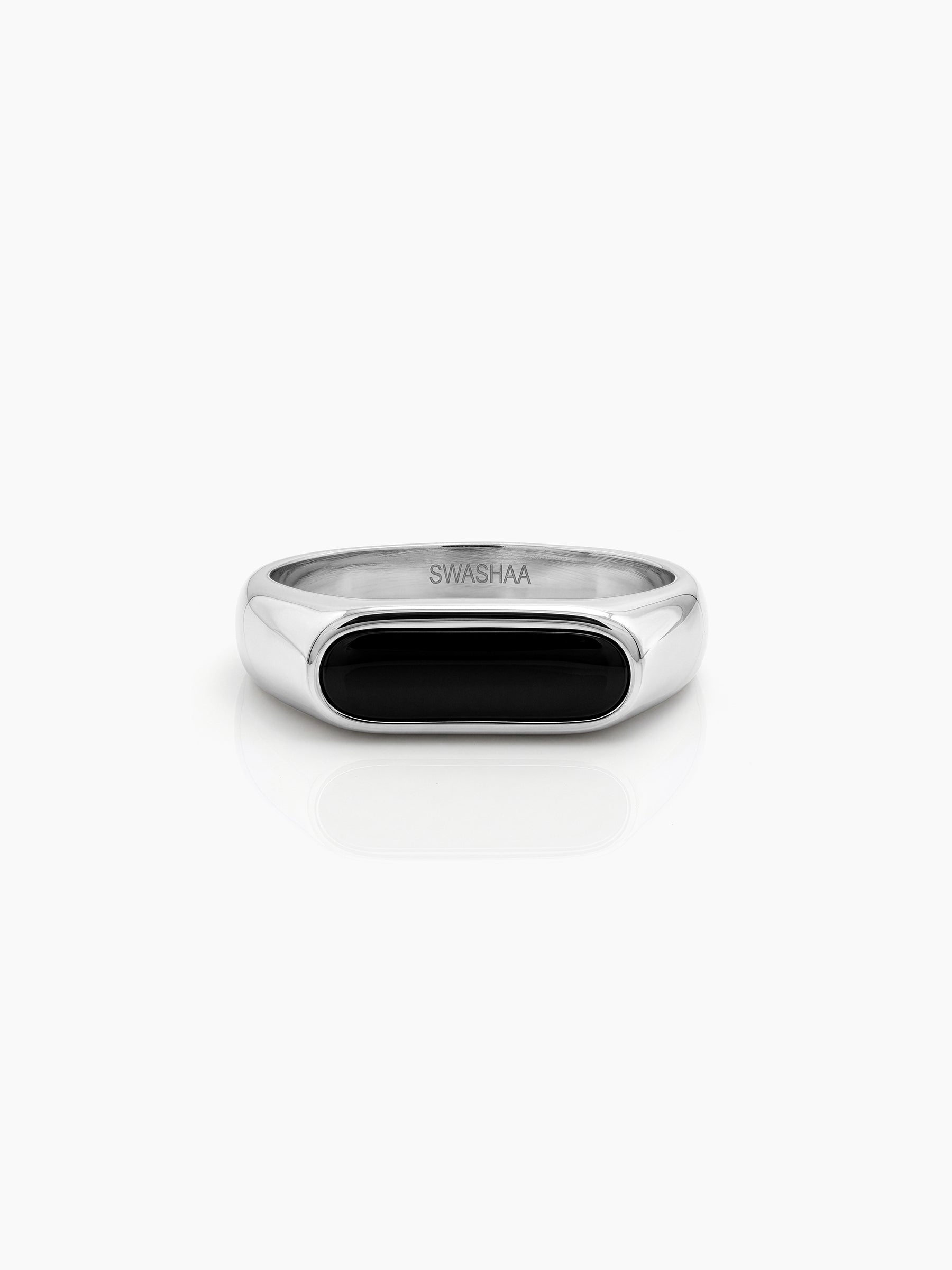 Ronan Black Stone Silver Signet Men's Rings