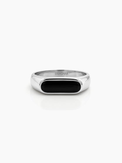 Ronan Black Stone Silver Signet Men's Rings