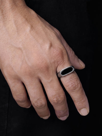 Ronan Black Stone Silver Signet Men's Rings