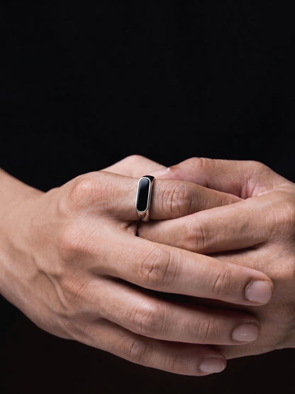 Ronan Black Stone Silver Signet Men's Rings