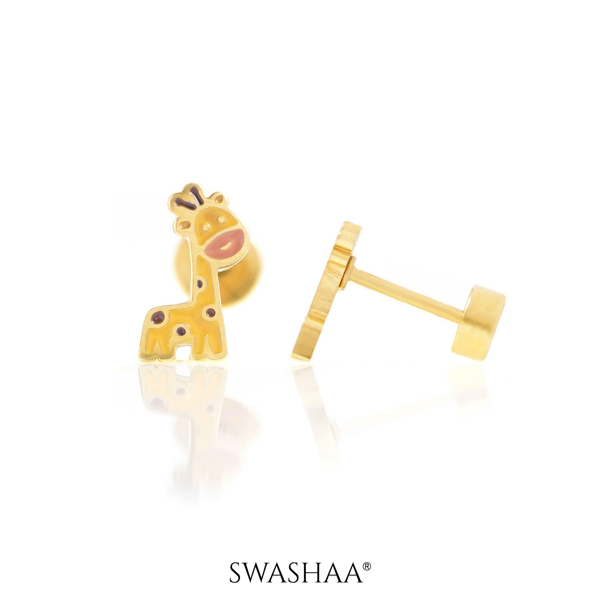 Rooh Giraffe 18K Gold Plated Kid's Earrings Gold
