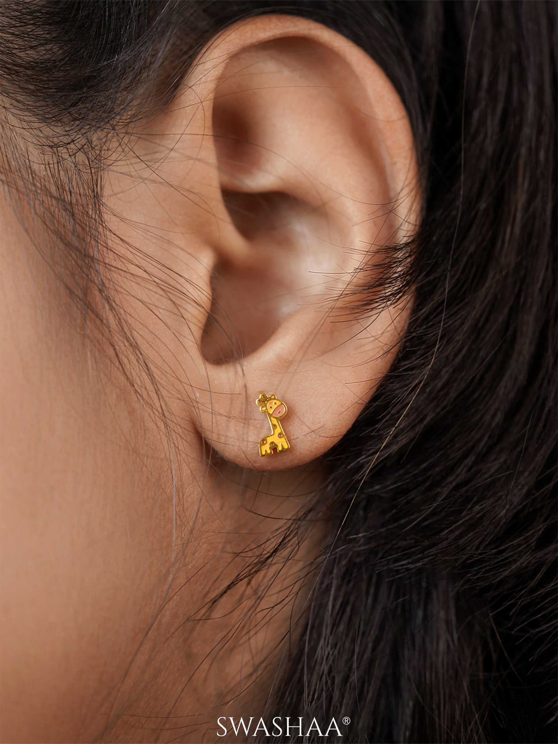 Rooh Giraffe 18K Gold Plated Kid's Earrings
