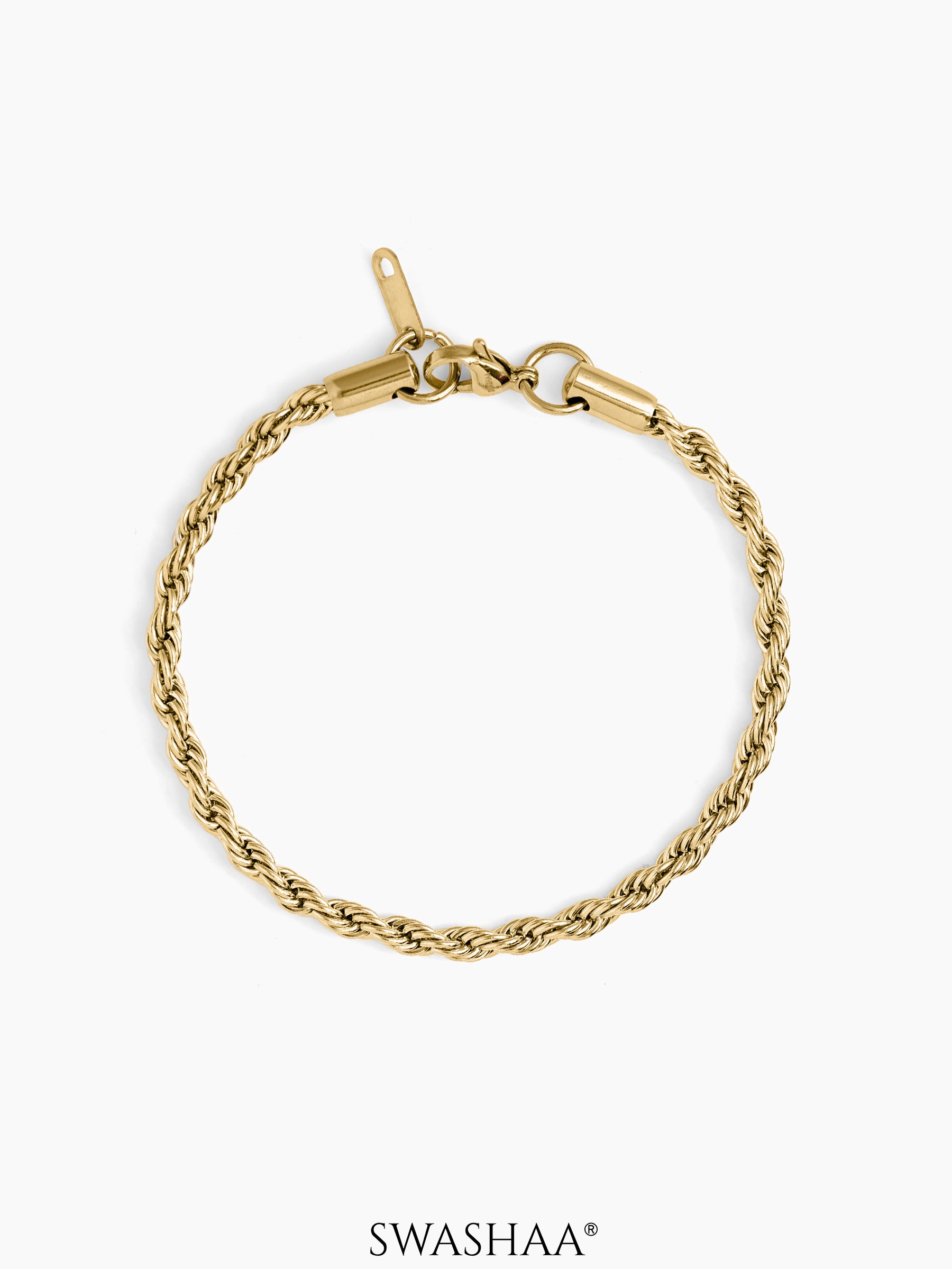 Rope Chain Women's Bracelet 18K Gold Plated 4 MM 6.5"