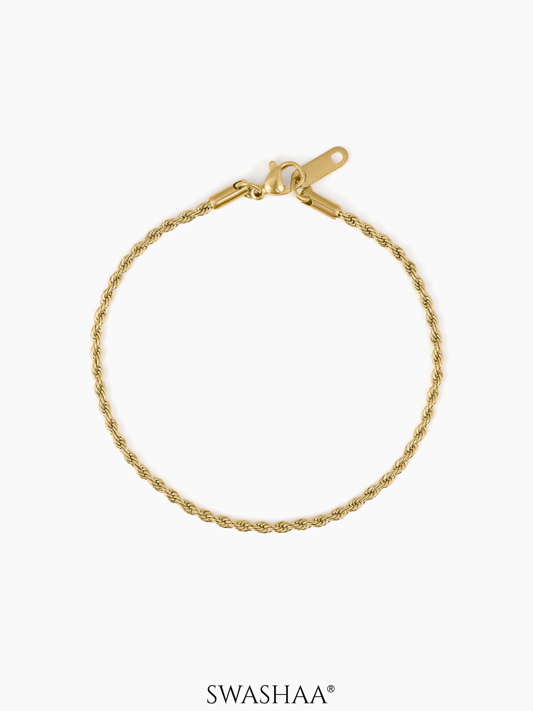 Rope Chain Women's Bracelet 18K Gold Plated 2 MM 6.5"