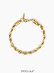 Rope Chain Women's Bracelet 18K Gold Plated 6 MM 6.5"