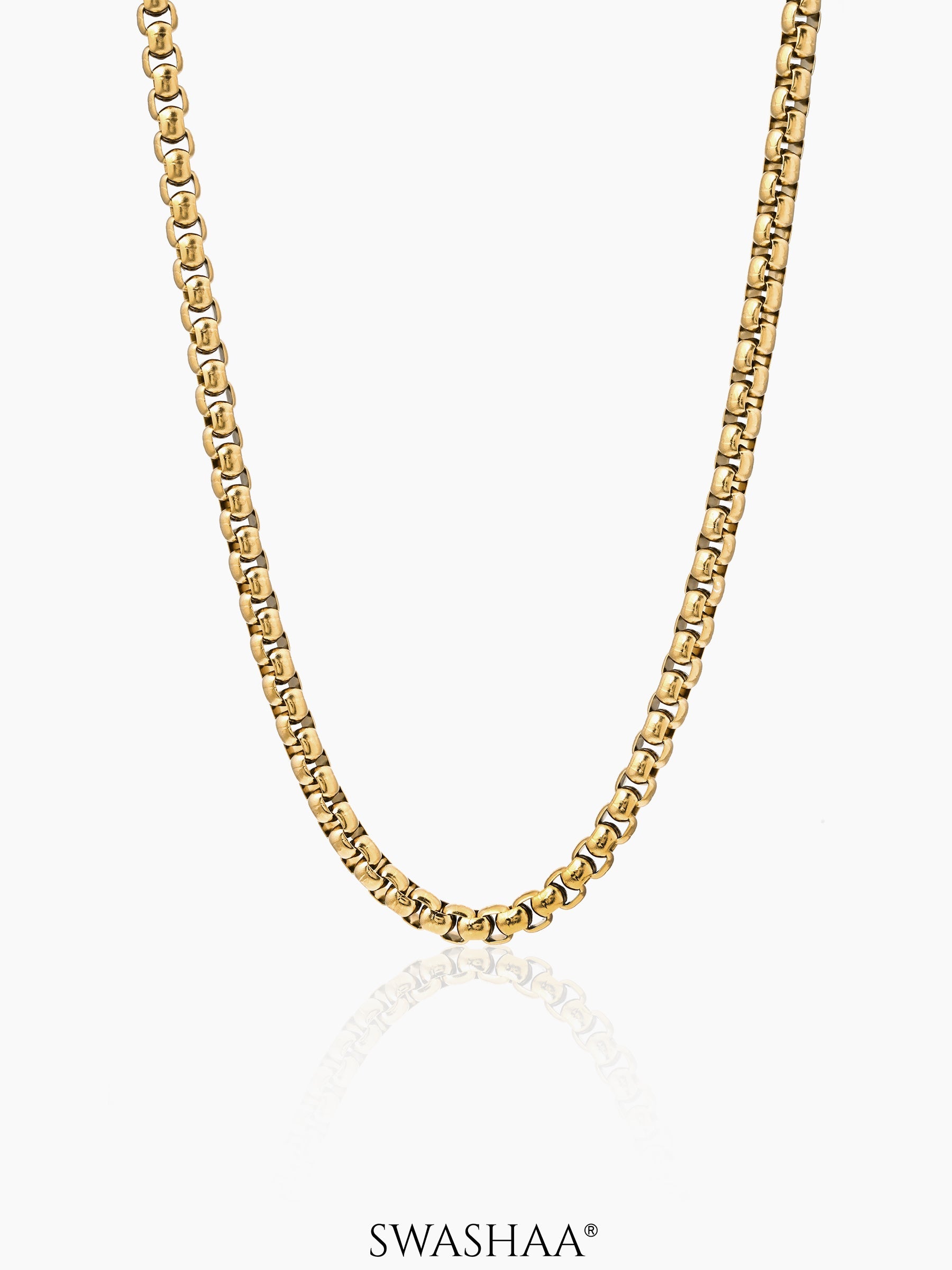 Round Box 5 MM Men's Chain 18K Gold Plated