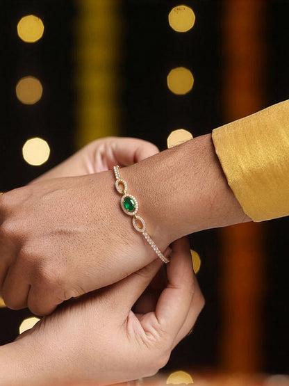 Ruvik Emerald Diamond 18K Gold Plated Rakhi