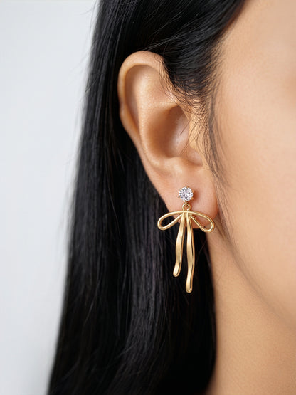 Helina Bow Solitaire 18K Gold Plated Earrings