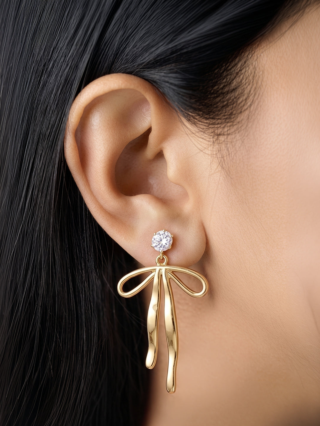 Helina Bow Solitaire 18K Gold Plated Earrings
